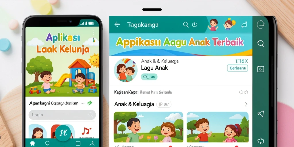 Antarmuka aplikasi 116X menampilkan berbagai pilihan lagu anak yang ceria.