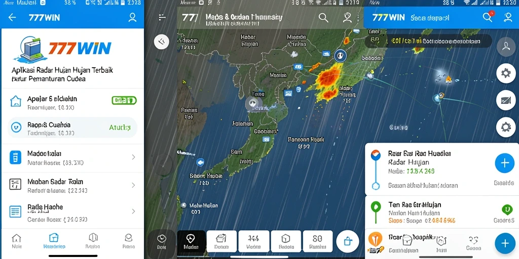 Antarmuka aplikasi 777WIN menampilkan radar hujan yang jelas dan informatif.