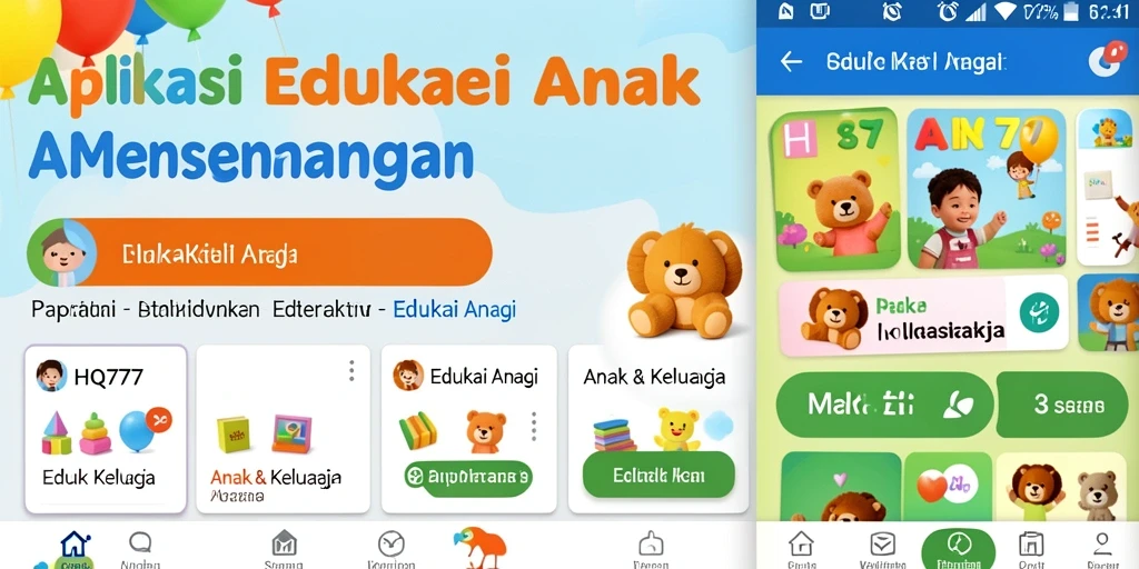 Tampilan menarik dari aplikasi HQ777 untuk edukasi anak.