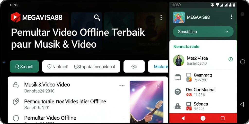 Antarmuka menarik MEGAVISA88 untuk pemutar video offline.