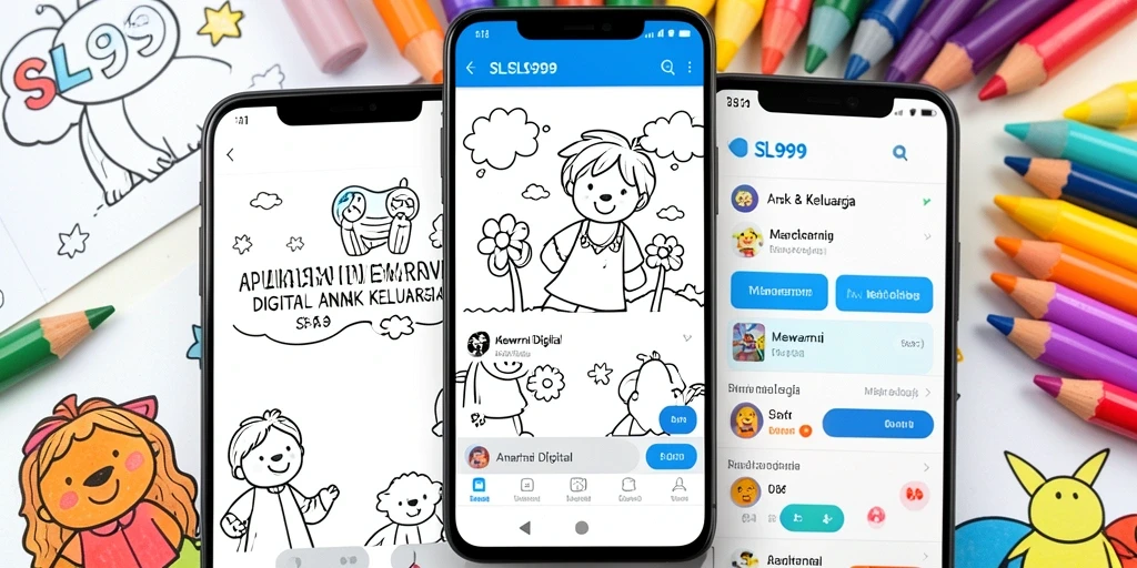 Antarmuka aplikasi Mewarnai Digital SL999 yang ramah anak.